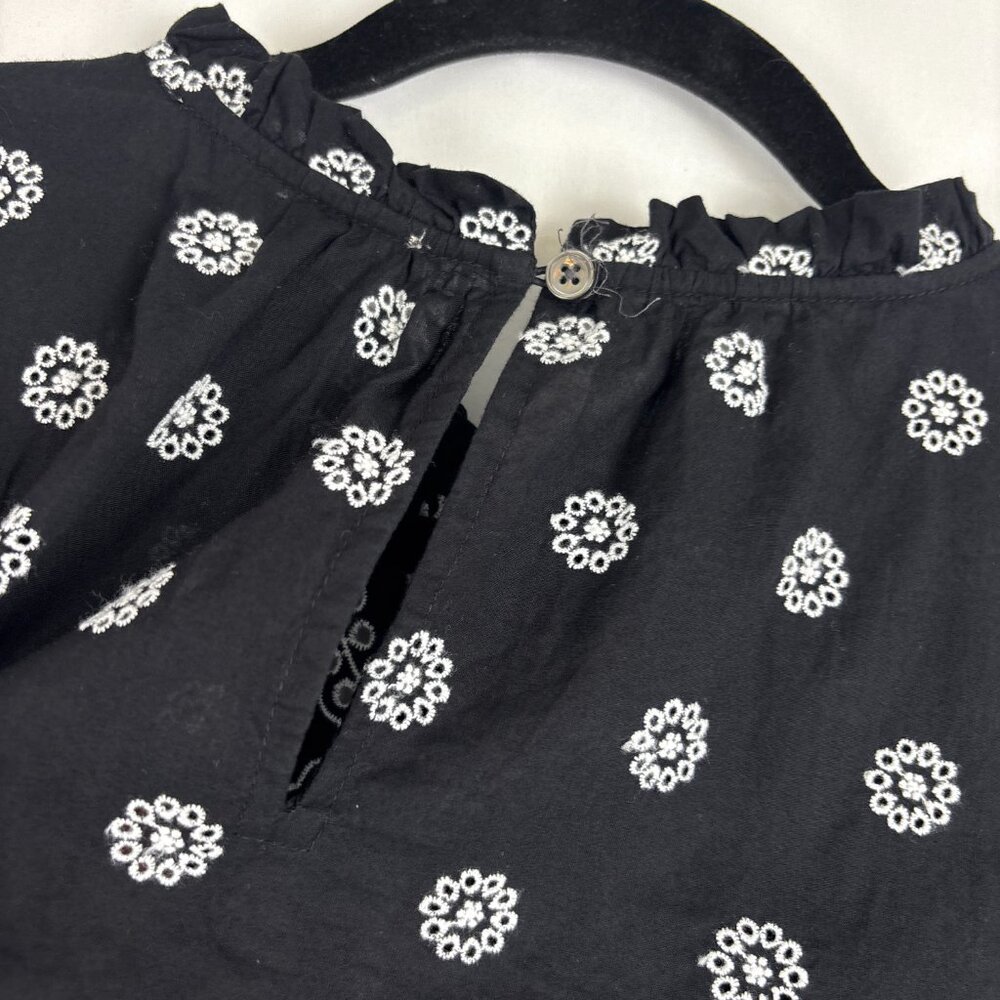 LOFT Black Embroidered Puff Sleeve Top Women's Size Large Boho Cottagecore - Picture 9 of 15
